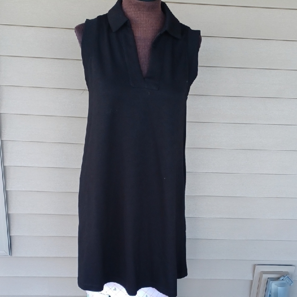 P Cill Black Sleeveless Sheath Dress with Polo Collar, Size XS